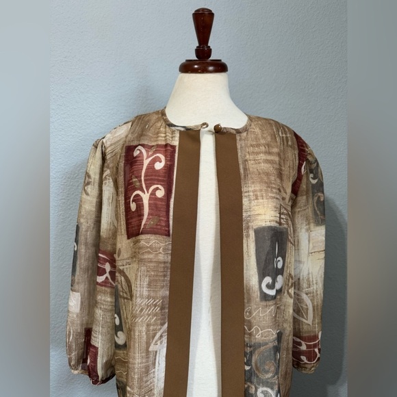 R&M Collection Women Brown Print Design Cardigan Metallic Details Size 18 - Picture 7 of 10